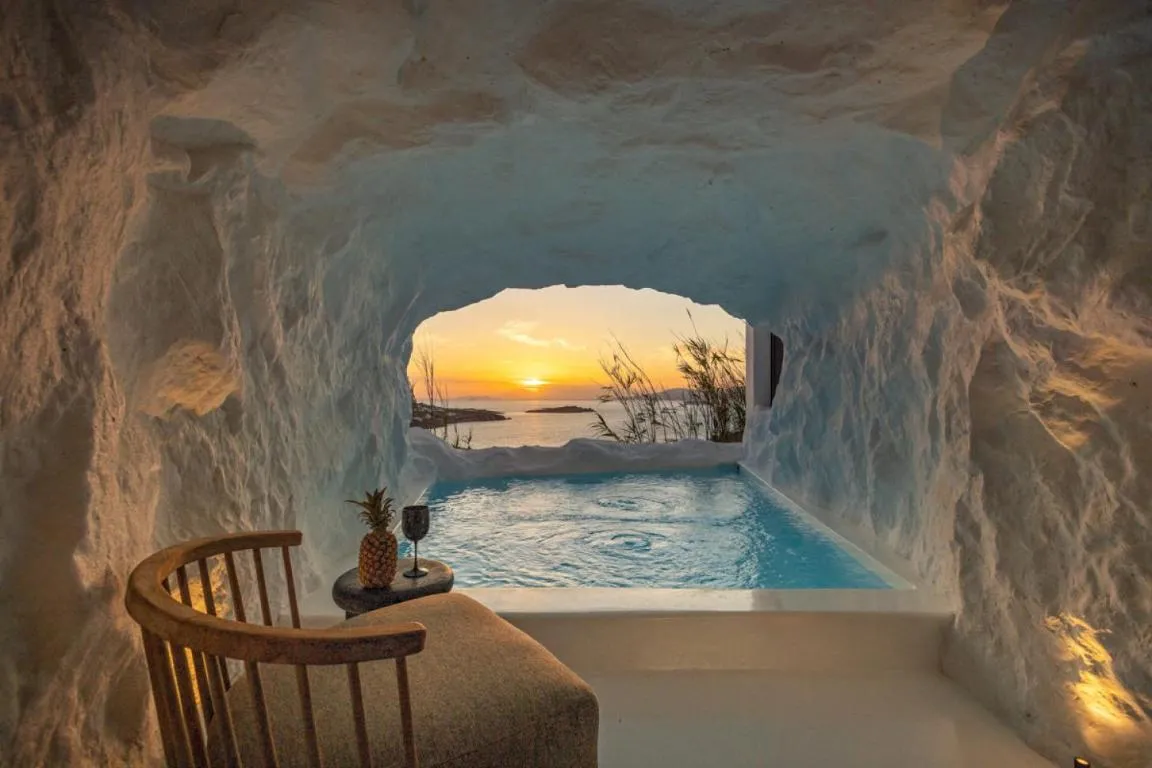 Image of Mykonos Town Black Villa with Cave Heated Pool